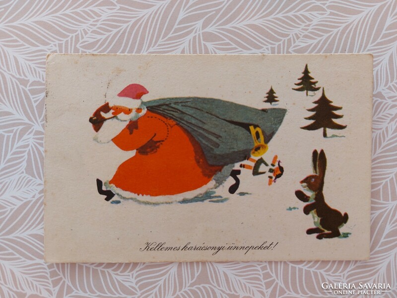 Old Christmas picture postcard Santa Claus postcard Santa Claus bunny