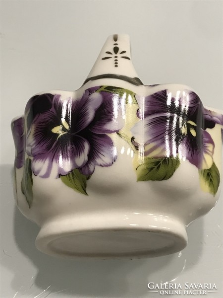 Porcelain basket with pansy pattern, 10 cm high