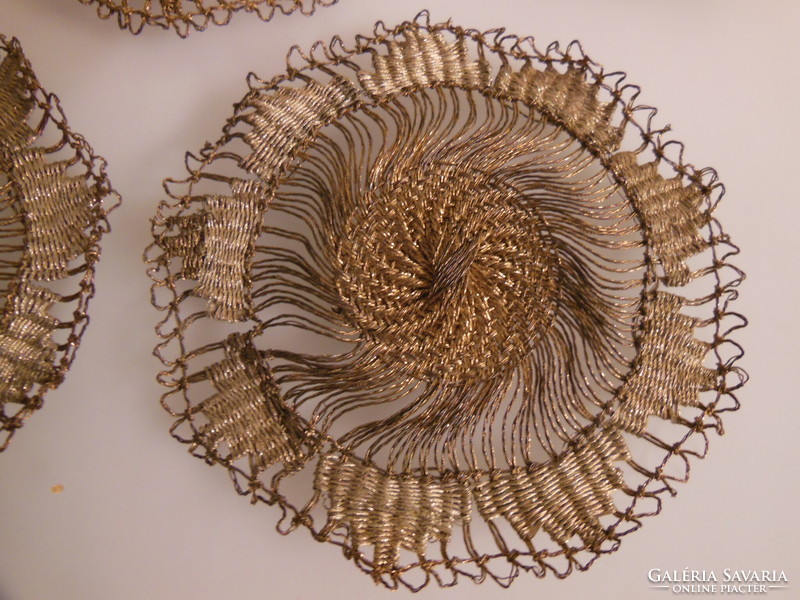 Placemat - copper - 5 pcs - hand crocheted - antique - made of very thin wire - 10 cm - flawless