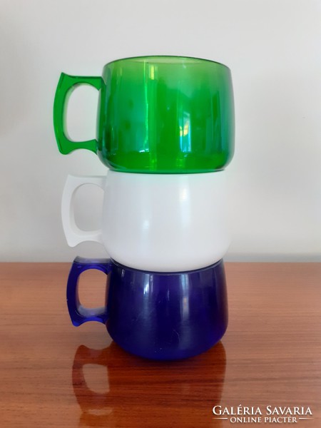 Retro plastic mug blue green white large cup 3 pcs