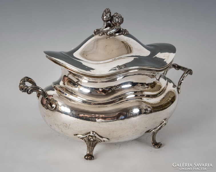 Silver lidded bowl with handles on both sides