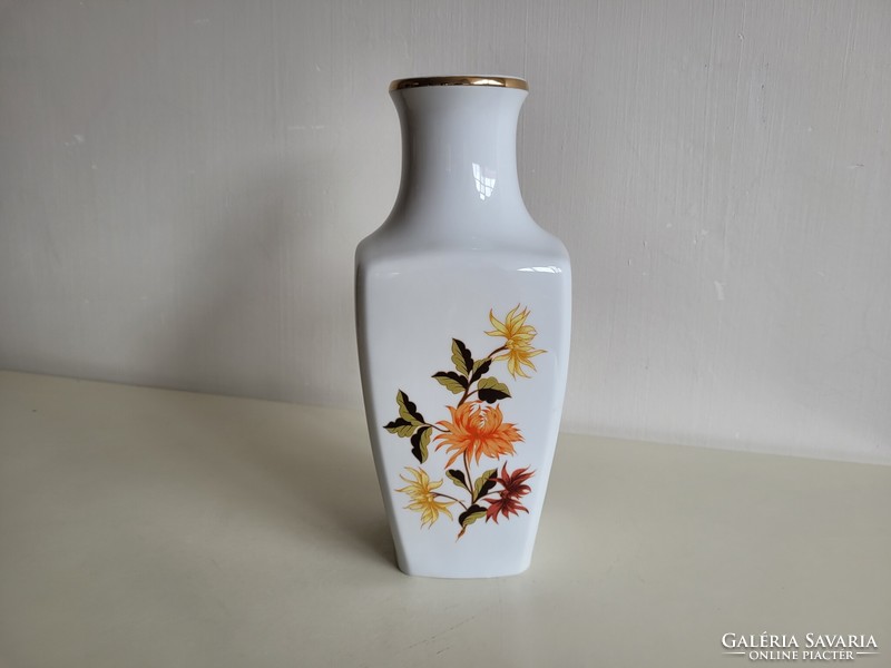 Retro old large size Hölloháza mid century porcelain vase with flower pattern
