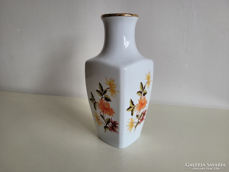 Retro régi nagy méretű Hollóházi mid century porcelán váza virág mintás