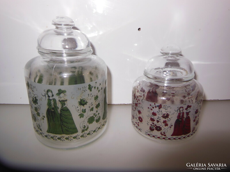 Glass - 2 pieces! - Storage jar - 14 x 10 cm - 11 x 9 cm - retro - Austrian - flawless