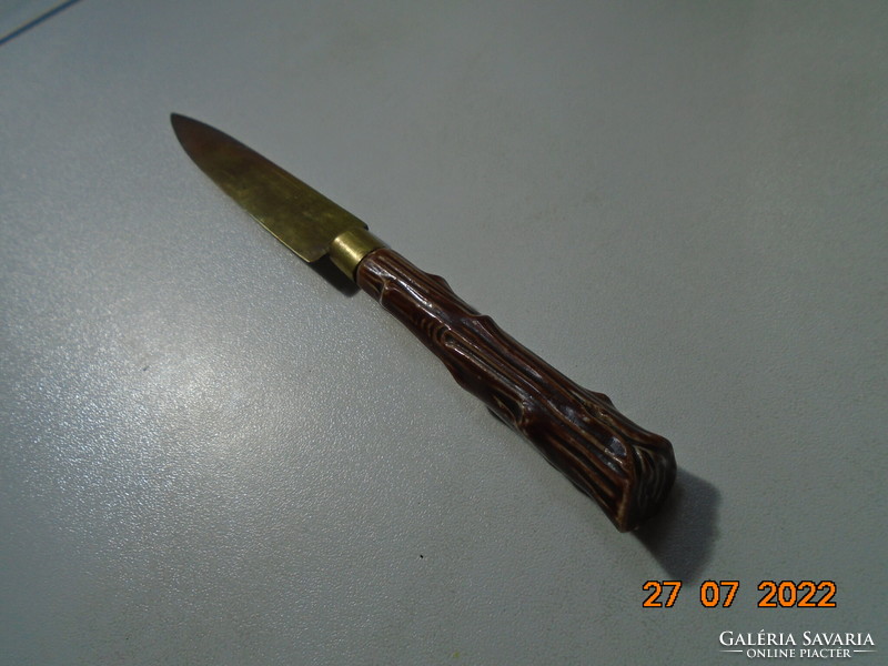 A stahl-bronze knife with a porcelain handle with a convex antler pattern attributed to Zsolnay