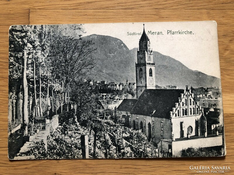 Antik SÜDTIROL - MERAN -  Plébániatemplom képeslap  -  1903