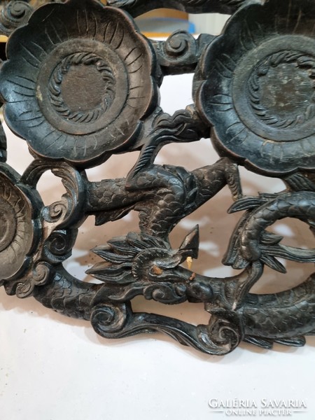 Old oriental wooden carved bowl