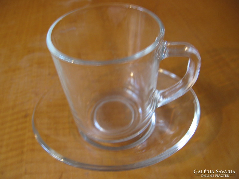 Thick glass tea and coffee mug with oval coaster 2 dl