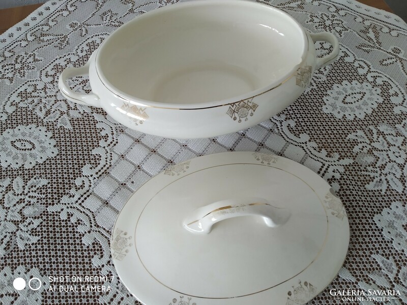 Antique ceramic soup bowl with lid