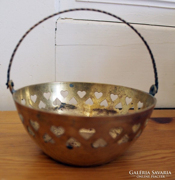 Copper openwork basket with hearts