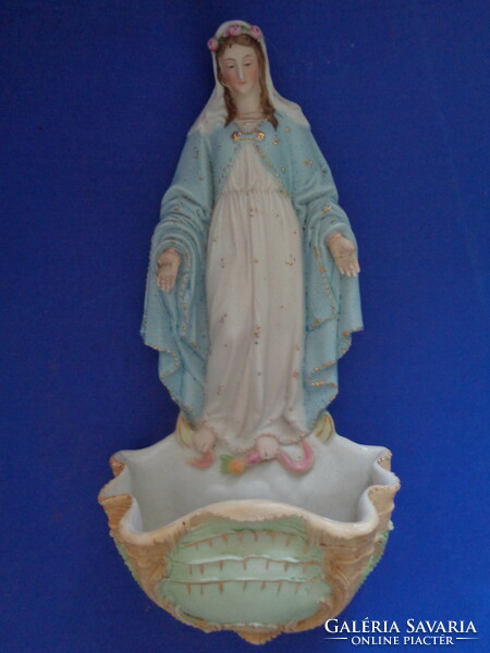 Antique biscuit porcelain holy water container