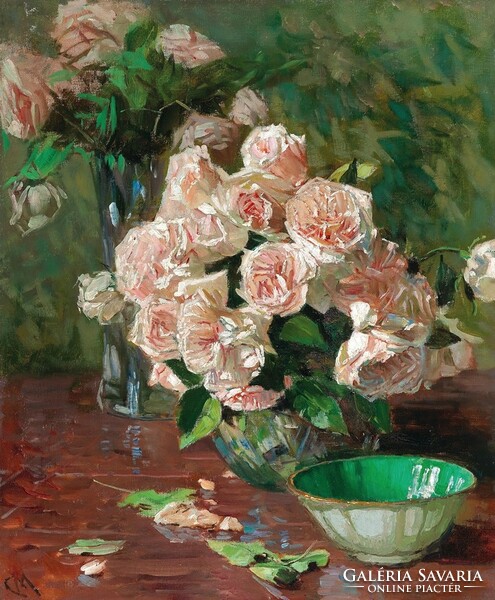 Carl minor - roses with a bowl - quilted canvas reprint