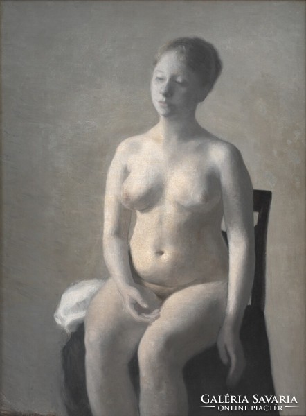 Hammershøi - nude sitting on a chair - quilted canvas reprint