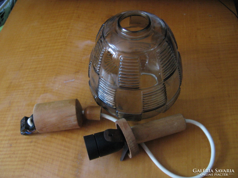 Retro smoke-colored lamp with wooden accessories