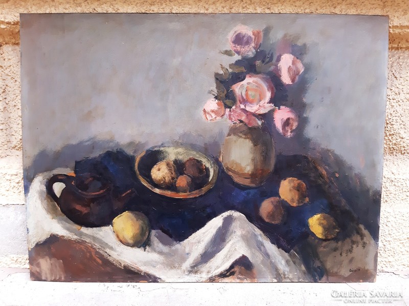Gácsi Mihály (1926-1987) Asztali Csendélet,Képcsarnokos Festmény