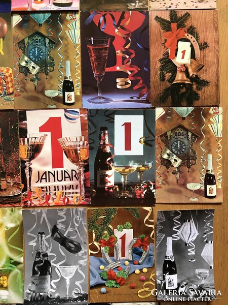 Régi  Újévi, szilveszteri képeslapok  1. cs  -  40 db lap