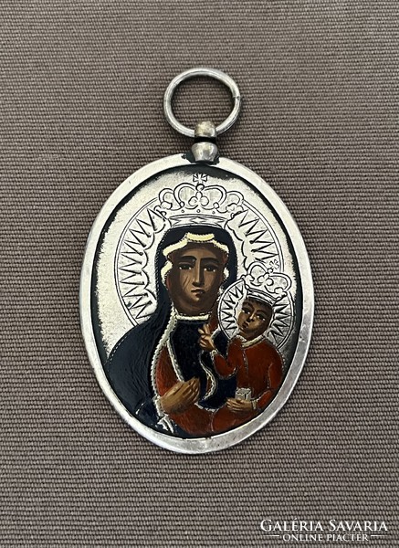 18th century painted silver religious pendant.
