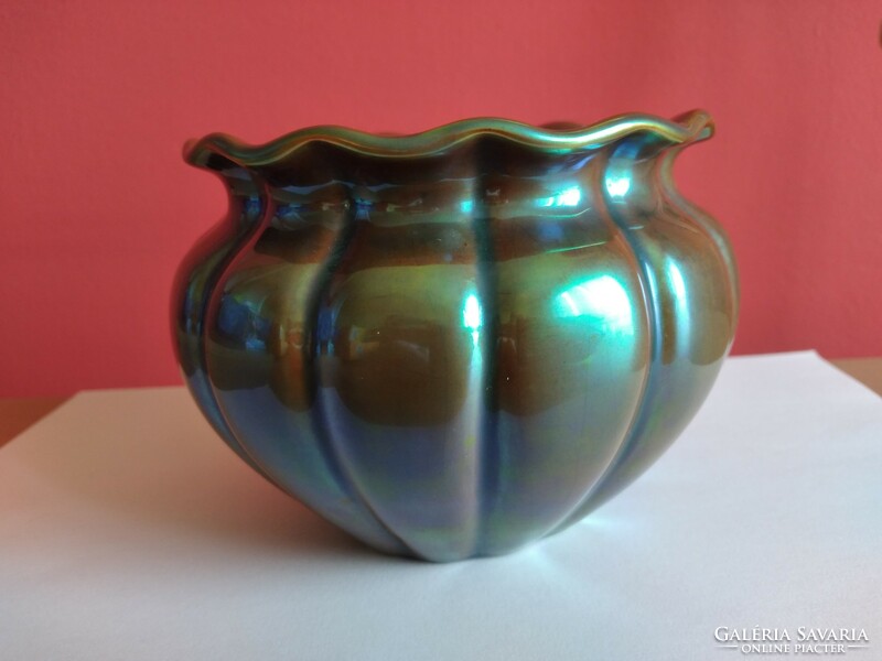 Old green glazed Zsolnay pot