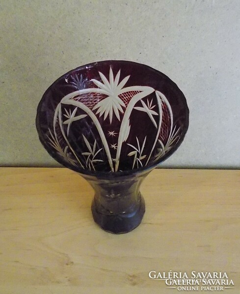 Retro etched deep burgundy glass vase 19 cm (10/d)
