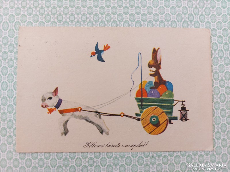 Régi húsvéti rajzos képeslap 1970 bárányos nyuszis levelezőlap
