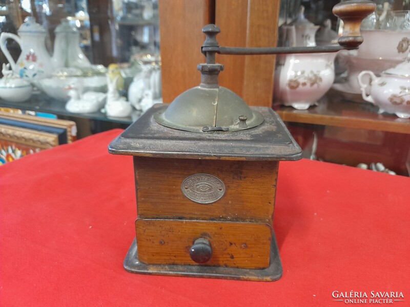 Old goldenberg & c, wood-metal case hand coffee grinder.