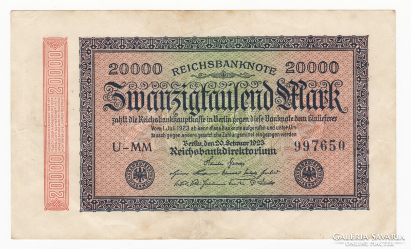 20000 Márka Birodalmi bankjegy - Reichsbanknote 1923.