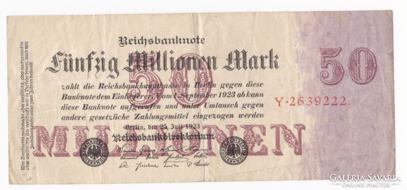 50 millió Márka Birodalmi bankjegy - Reichsbanknote 1923.