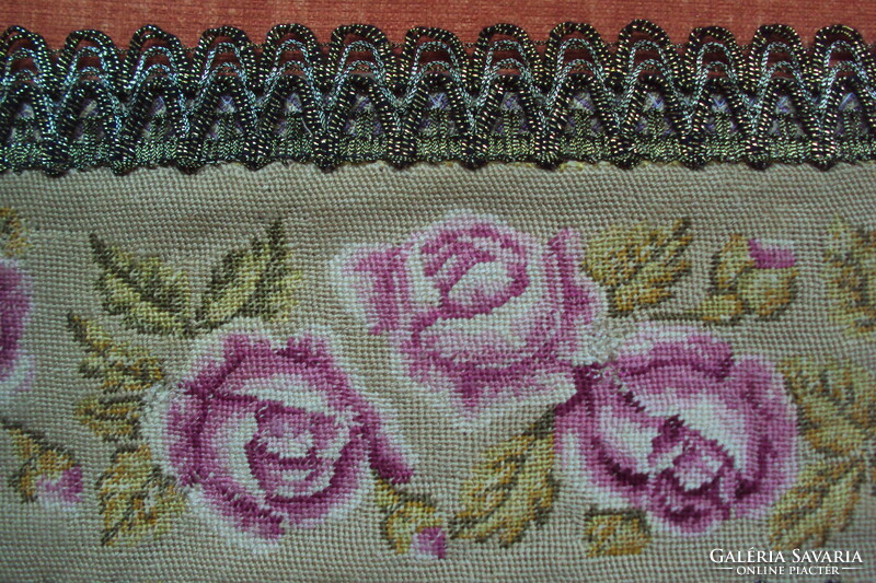 Very old, /antique/ pink tapestry table runner.