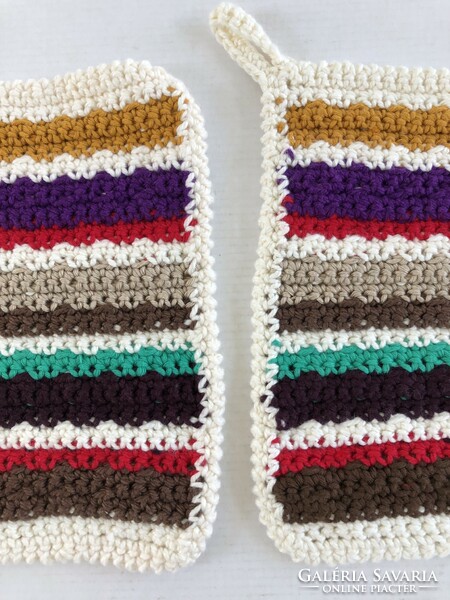 Retro, vintage knitted, crocheted colored coasters 2 pcs