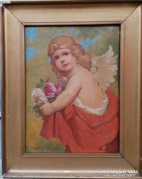 Veress Zoltan / Putto holding a bouquet of flowers
