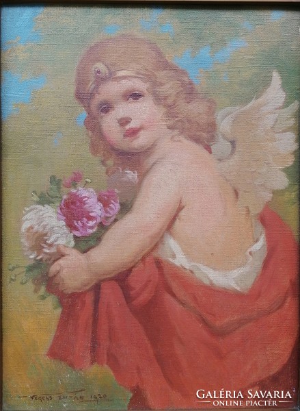 Veress Zoltan / Putto holding a bouquet of flowers