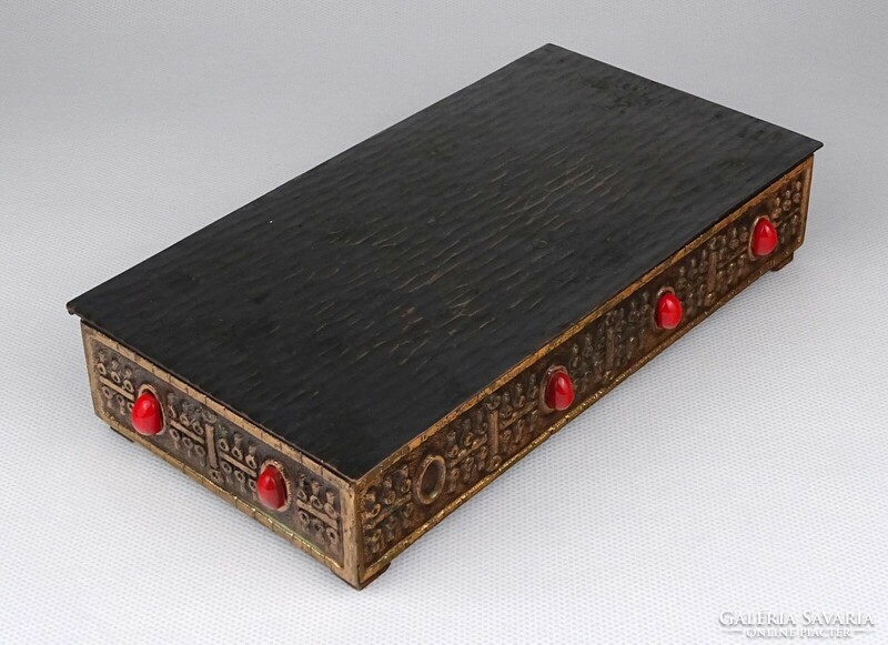1F901 bronzed metal box cigarette box with wooden inlay