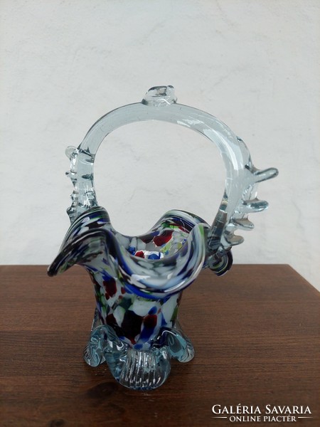 Murano-style colored glass basket, 17 cm high, flawless piece!