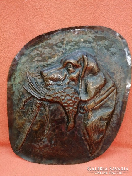 Hunter scene, wall picture, decoration, made of red copper.