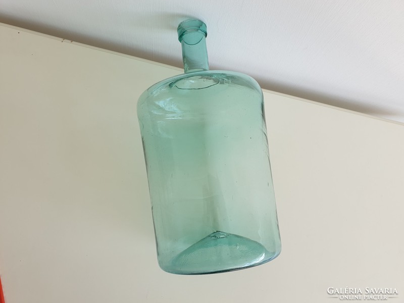 Old antique 12 l large size sealed green huta bottle glass vintage conical bottom balloon