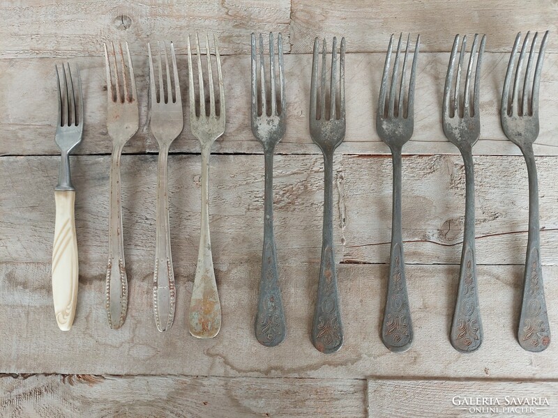 9 vintage, antique, old large forks