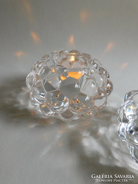 Orrefors raspberry Swedish crystal candle holders - 2 pcs - designed by Anne Nilsson