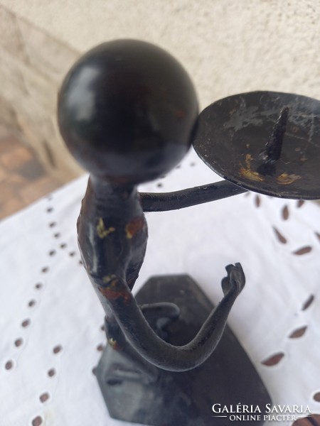 Pair of wrought iron candlestick figures
