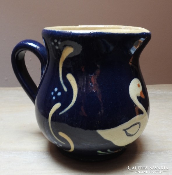 Deep blue glazed duck small ceramic jug - pitcher