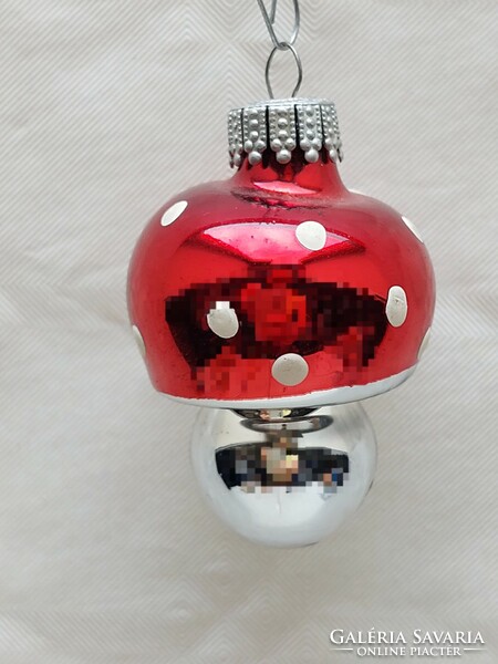 Old glass Christmas tree ornament red mushroom glass ornament
