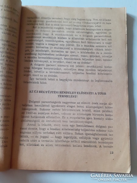 Régi könyv 1954 A begyűjtés többéves rendszere beadás leadás törvénye