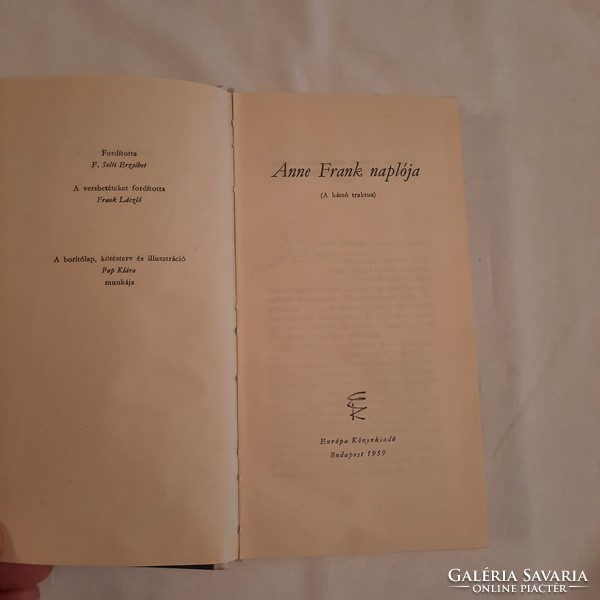 Anne Frank naplója  (A hátsó traktus)           Európa Könyvkiadó 1959