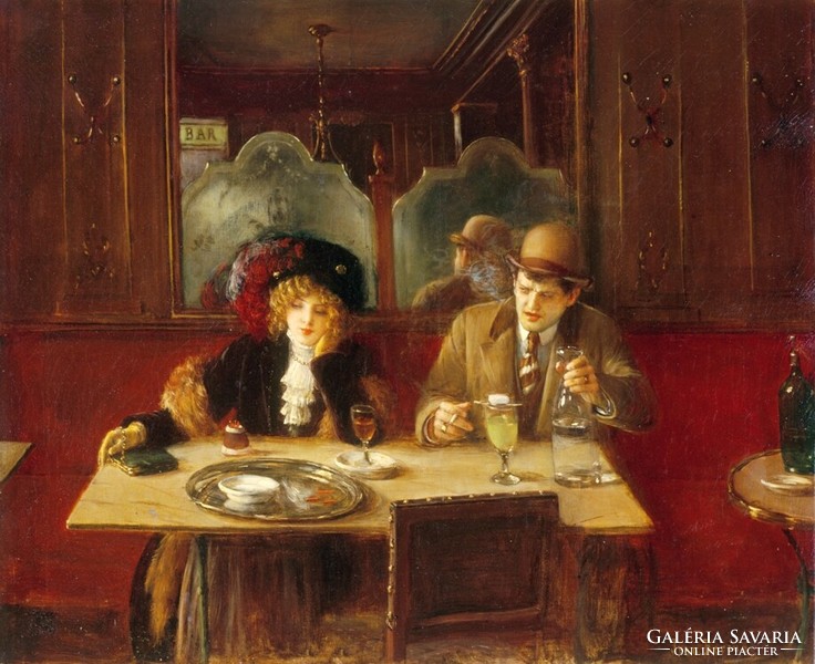 Béraud - absinthe drinkers in the cafe - reprint
