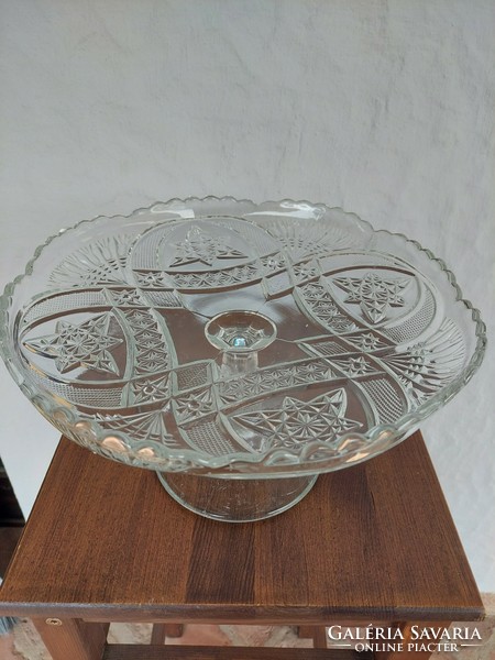 Large retro molded glass cake plate, cookie plate, serving tray