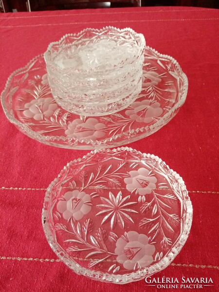 Cut crystal glass cake set 1+5 pcs -- bowl with plates