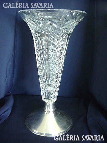 Antique cut crystal vase on a silver-plated base