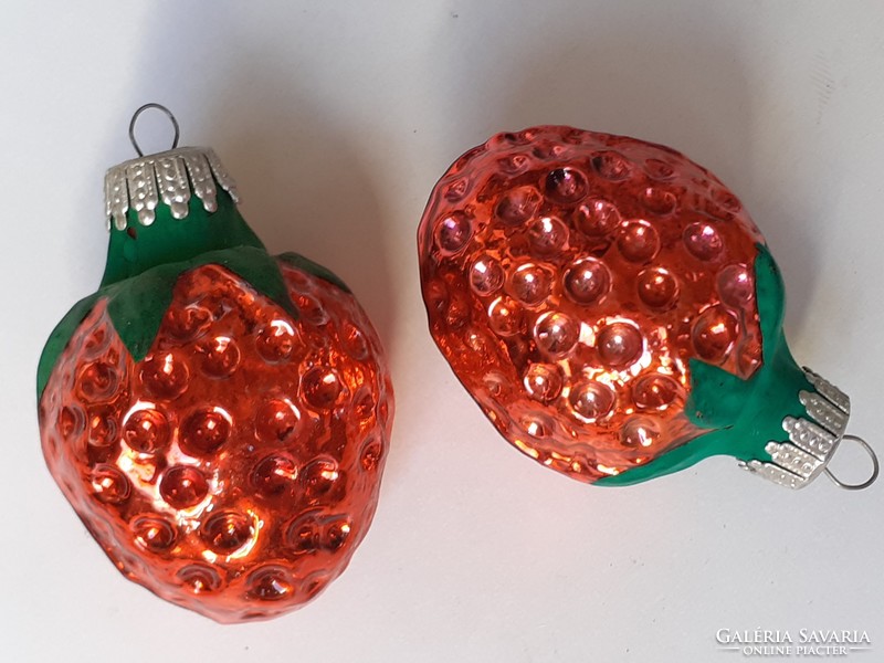Régi üveg karácsonyfadísz eper szamóca gyümölcs retro üvegdísz 2 db