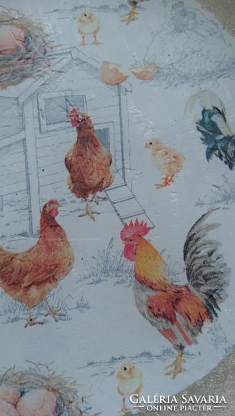 Decoupaged decorative glass plate with rooster 20 cm