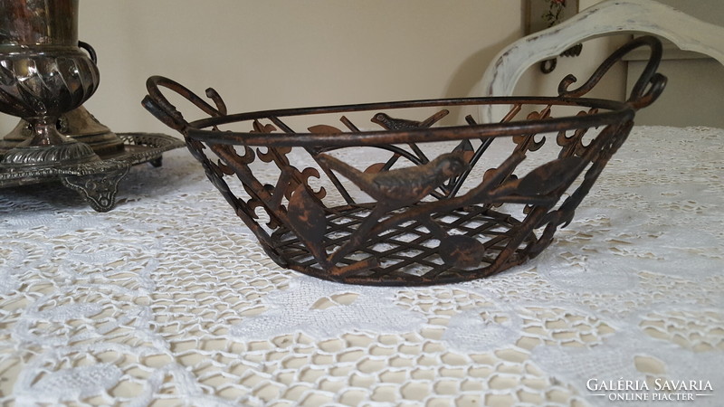 Decorative metal basket with bird and lily