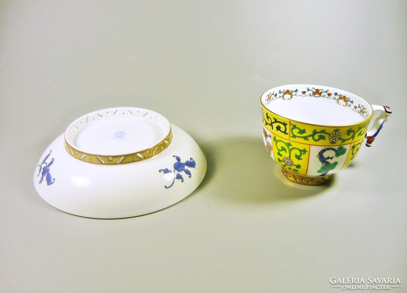 Herend Chinese siang jaune pattern hand painted porcelain tea cup saucer with tangerine tongs (b104)